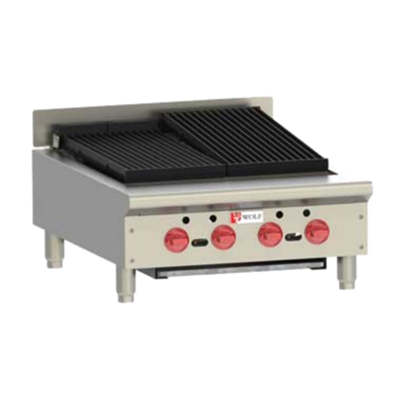 Wolf ACB25 25 1/8" Gas Charbroiler w/ (4) Burners & Cast Iron Grates - Manual, Natural Gas