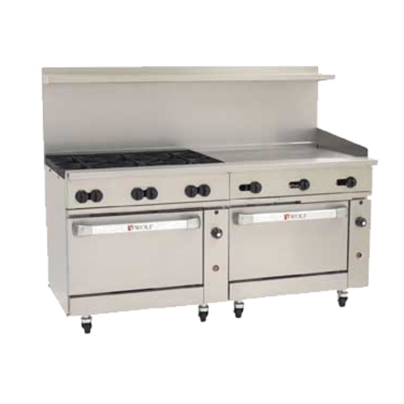 Wolf C72SS-6B36GT 72" 6 Burner Gas Range w/ Griddle & (2) Standard Ovens, Natural Gas