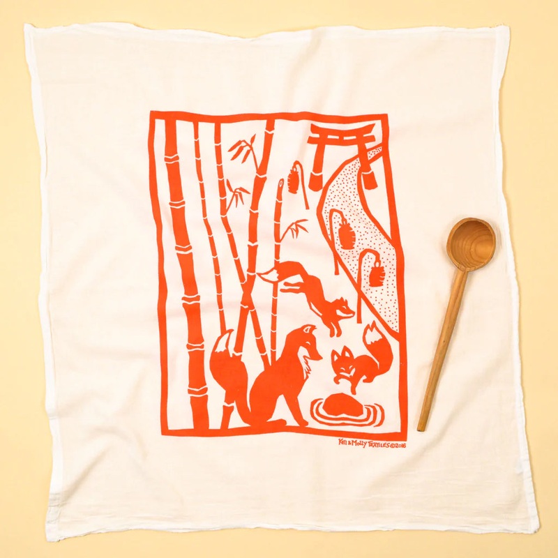 Kei & Molly Flour Sack Dish Towel Foxes