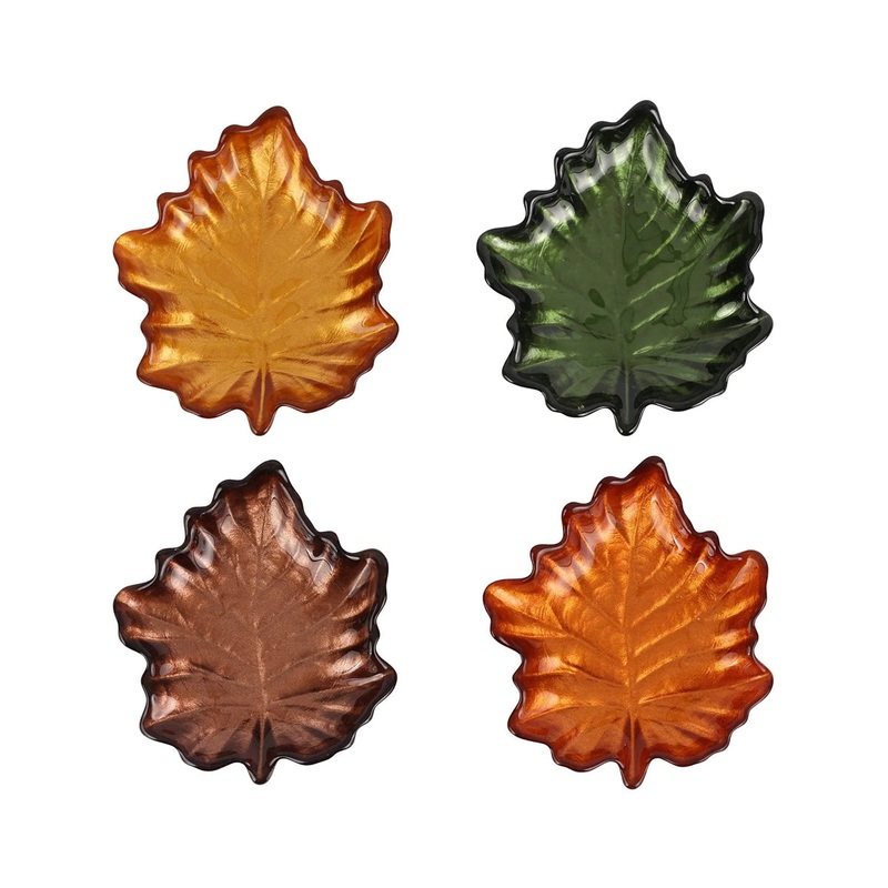 Vietri Autunno Glass Figural Leaf Canape Plates - Set of 4