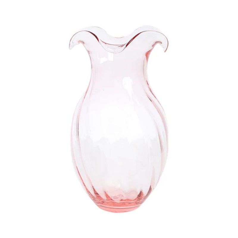 Vietri Hibiscus Glass Pink Vertical Small Fluted Vase