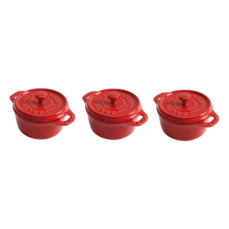 Staub Ceramic 3 Pc Mini Round Cocotte Set  in Cherry