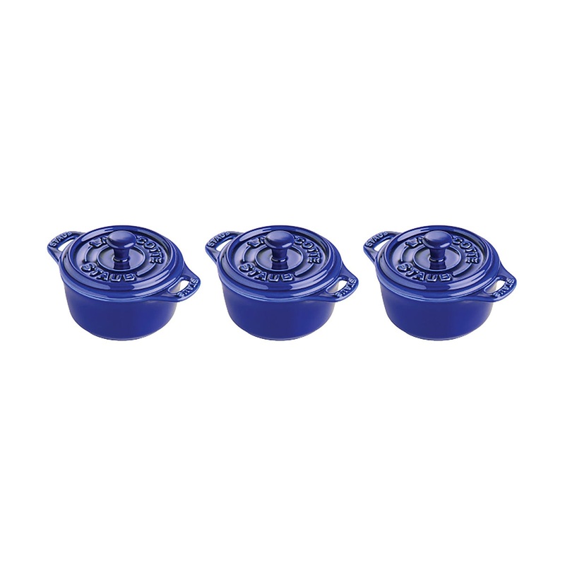 Staub Ceramic 3 Pc Mini Round Cocotte Set  in Dark Blue