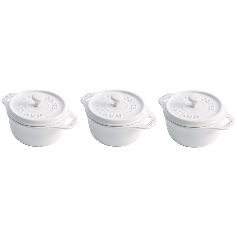 Staub Ceramic 3 Pc Mini Round Cocotte Set  in White