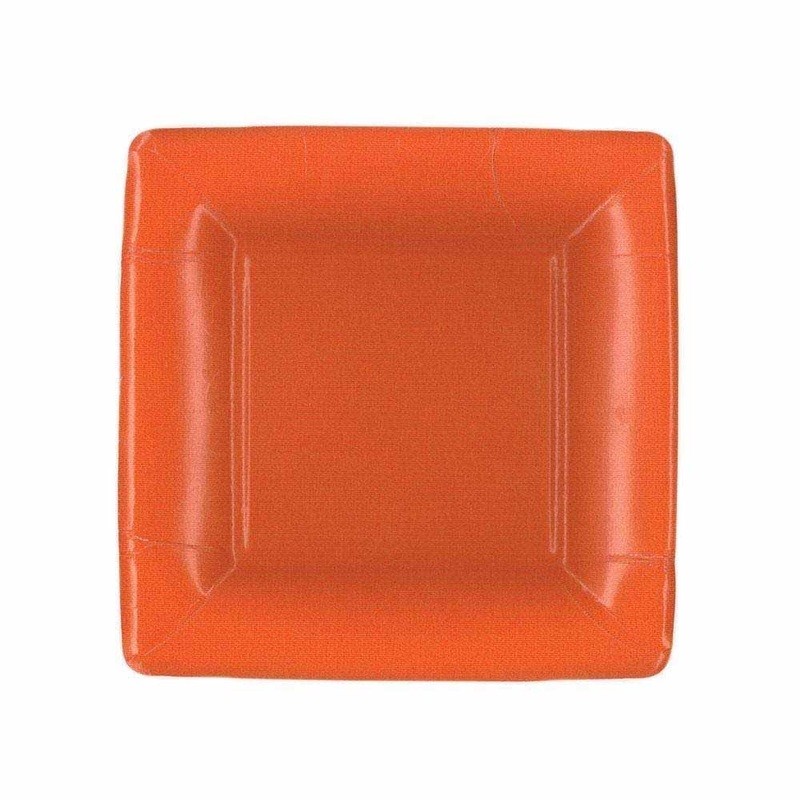 Caspari Grosgrain Square Paper Salad & Dessert Plates in Deep Orange