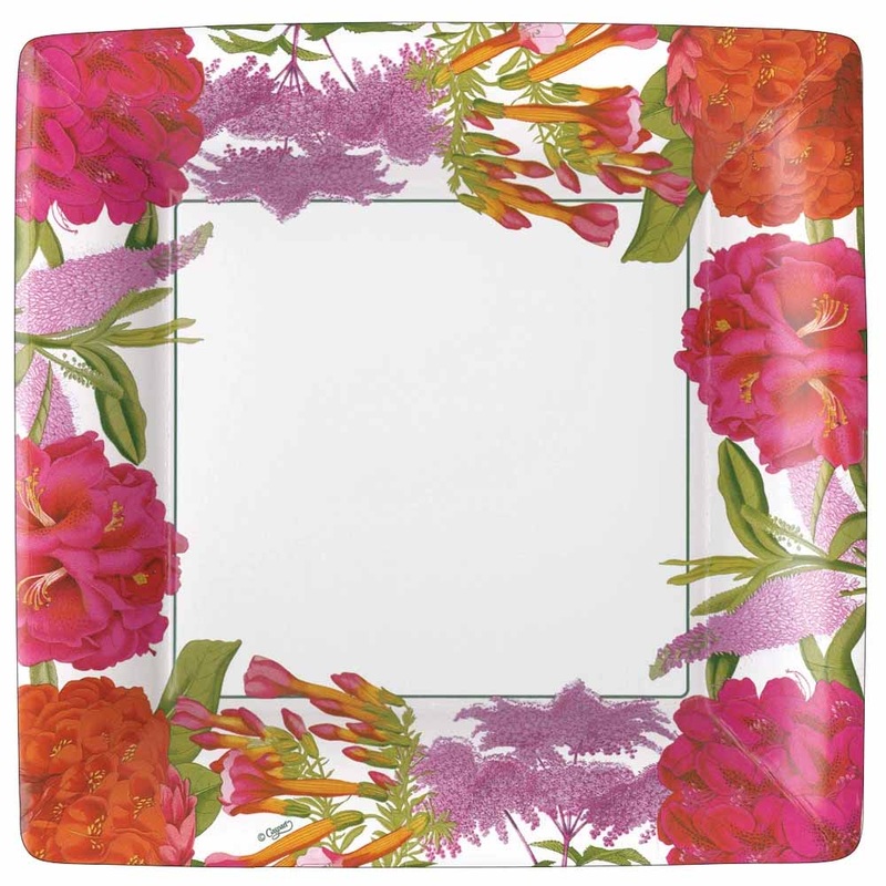 Caspari Jefferson's Garden Study Square Paper Dinner Plates
