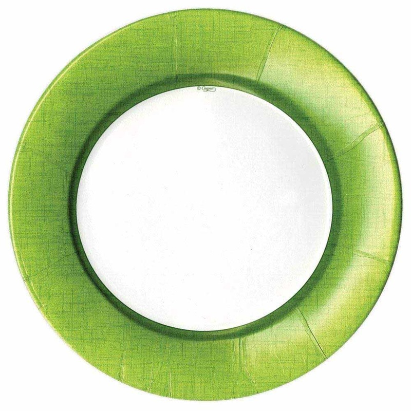 Caspari Linen Border Paper Dinner Plates in Moss Green