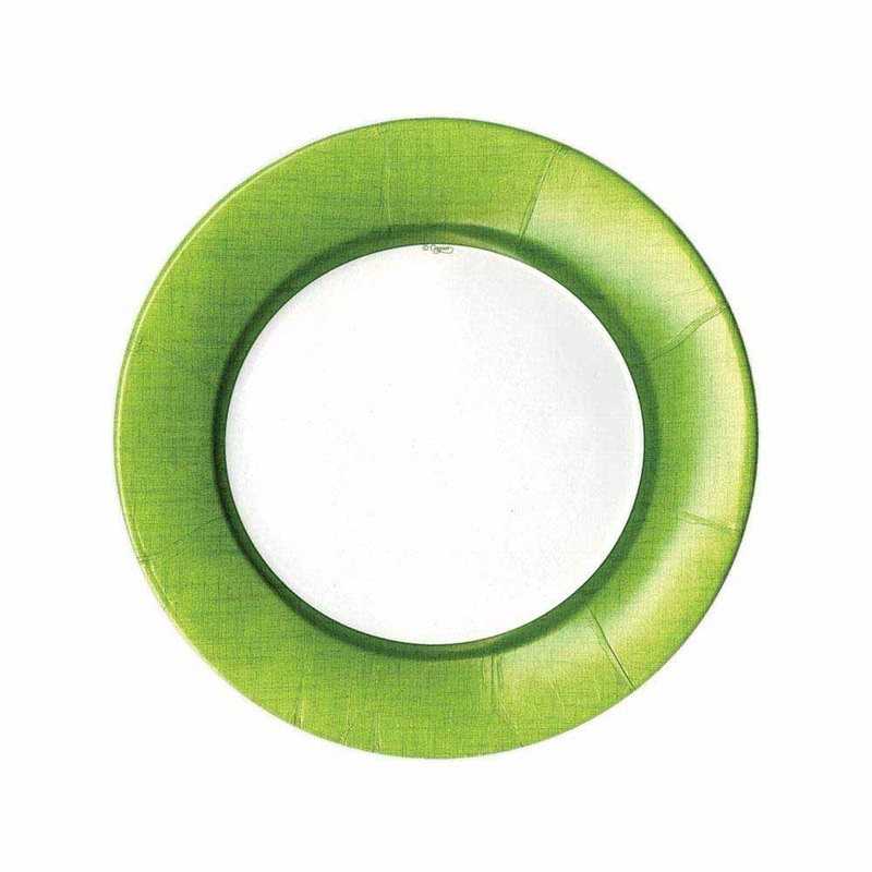 Caspari Linen Border Paper Salad & Dessert Plates in Moss Green