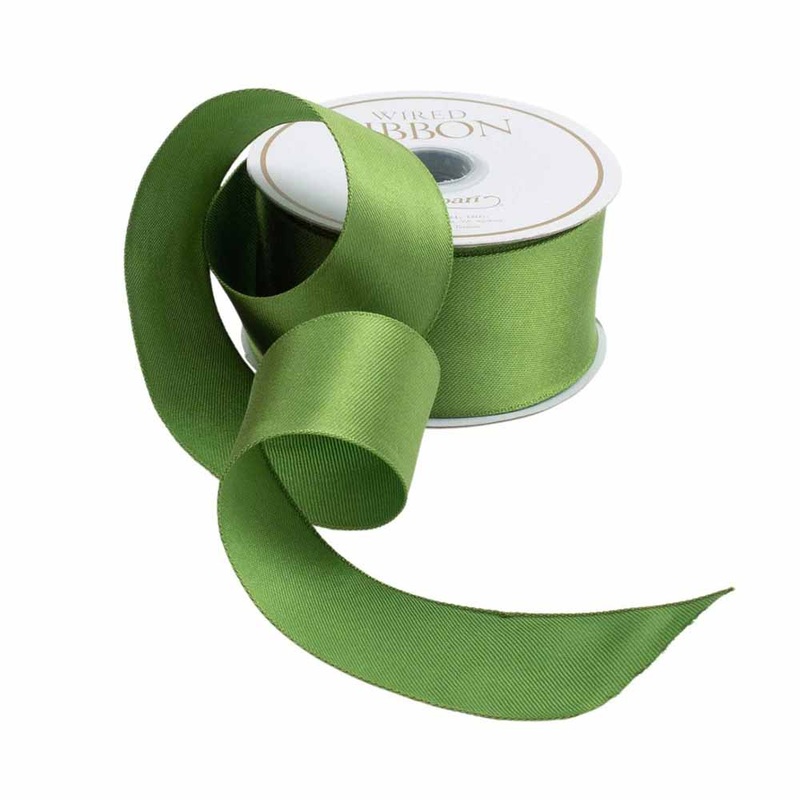 Caspari Solid Green Satin Wired Ribbon
