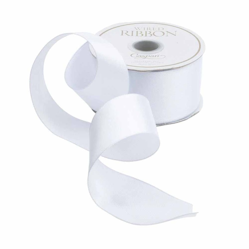 Caspari Solid White Satin Wired Ribbon