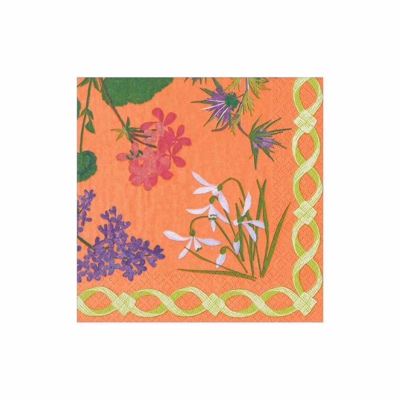 Caspari Mary Delany Flower Mosaics Paper Cocktail Napkins in Melon
