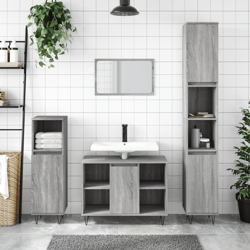 Armoire salle de bain sonoma gris 80x33x60 cm bois d'ingnierie