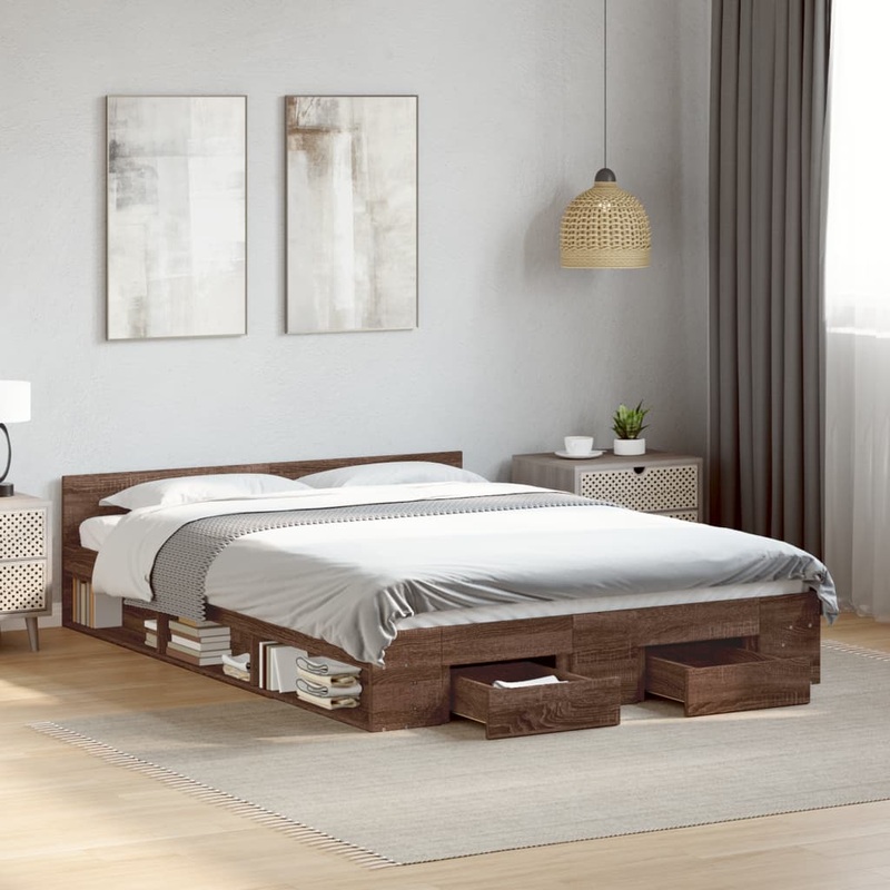 Cadre de lit avec tiroirs sans matelas chne marron 150x200 cm