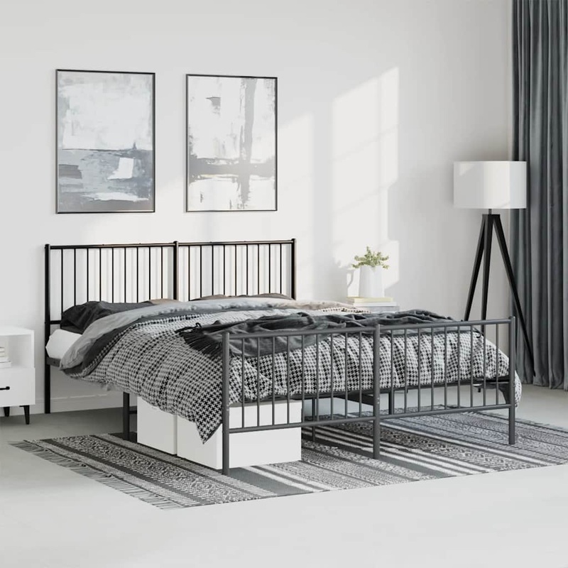 Cadre de lit mtal sans matelas avec pied de lit noir 150x200cm