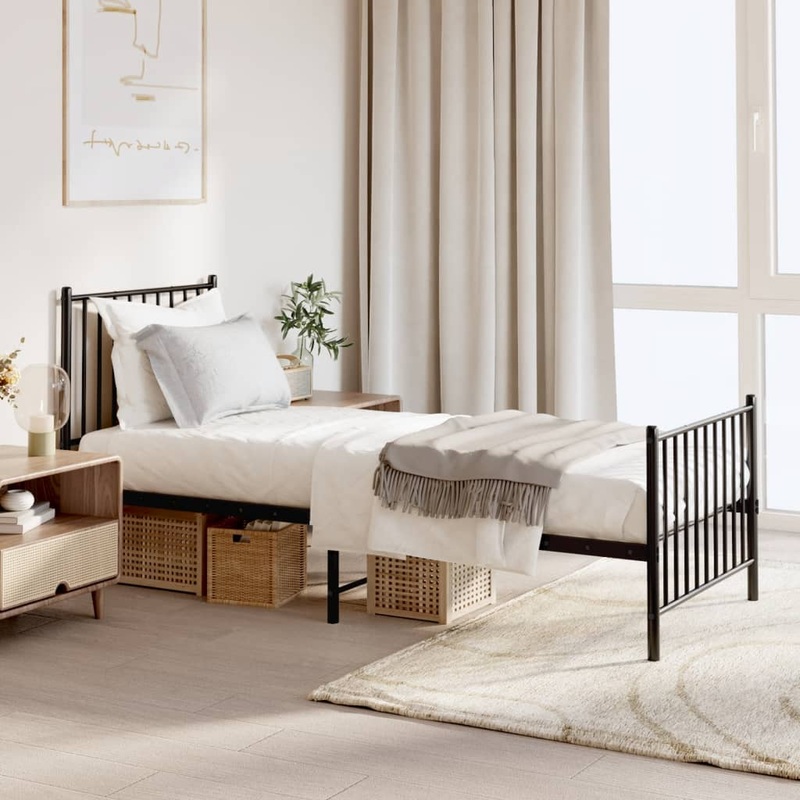 Cadre de lit mtal sans matelas avec pied de lit noir 80x200 cm