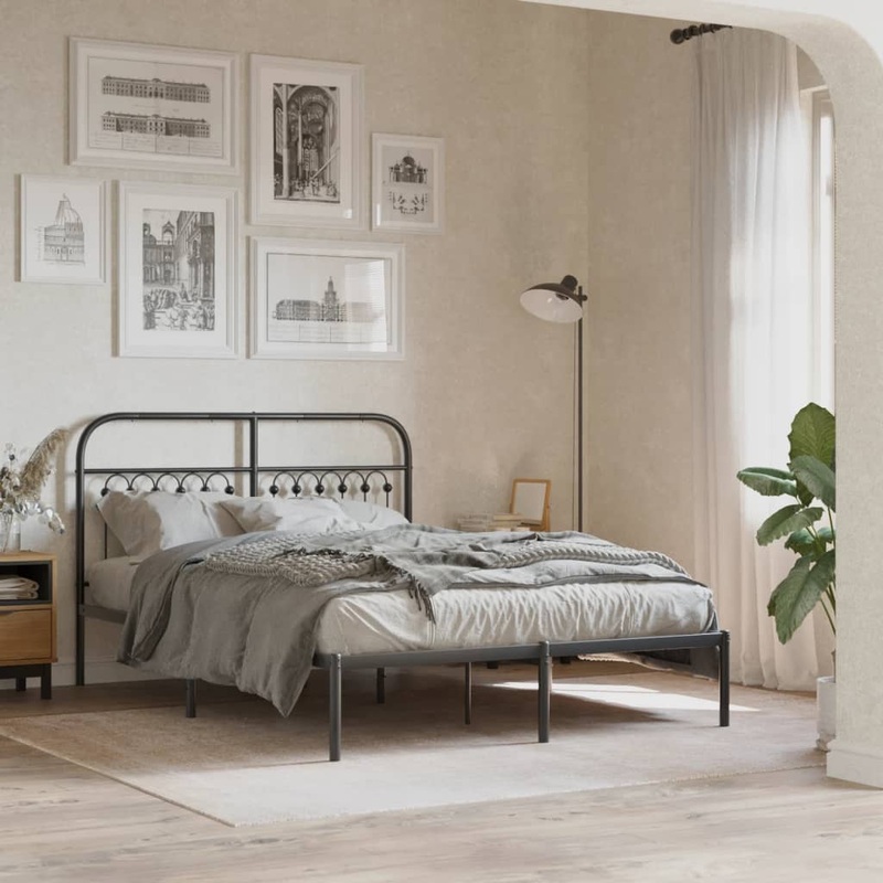 Cadre de lit mtal sans matelas avec tte de lit noir 140x190cm