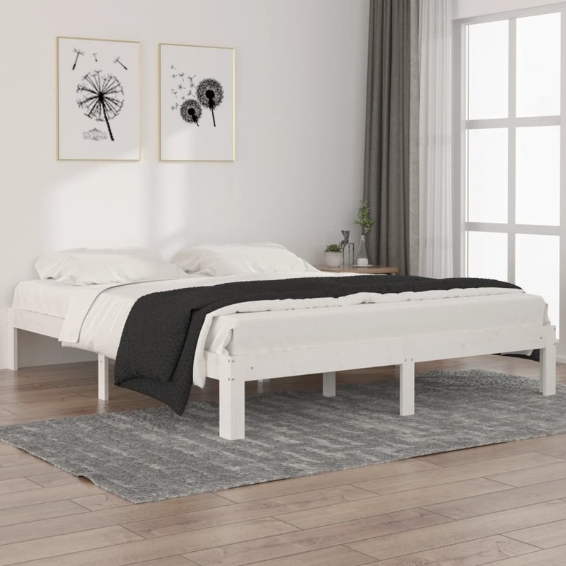 Cadre de lit sans matelas blanc bois de pin massif 160x200 cm
