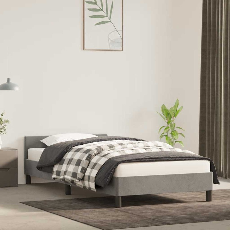 Cadre de lit sans matelas gris clair 90x200 cm velours