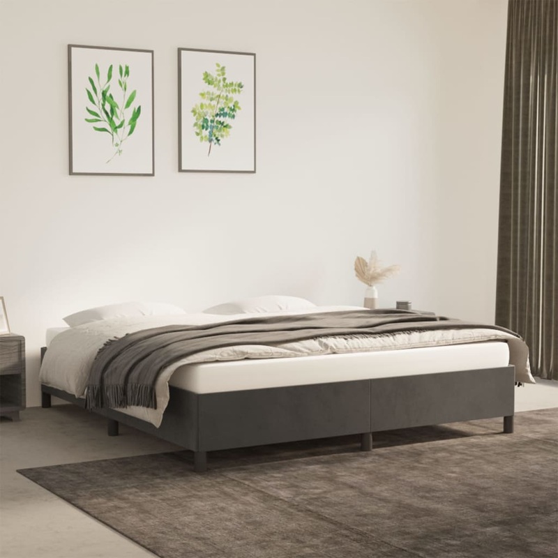 Cadre de lit sans matelas gris fonc 160x200 cm velours