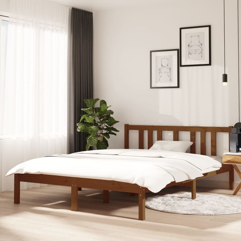 Cadre de lit sans matelas marron miel bois massif 135x190 cm