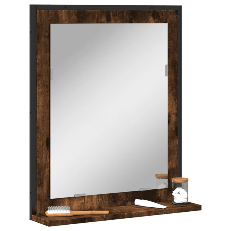 Miroir de salle de bain et tagre chne fum bois dingnierie