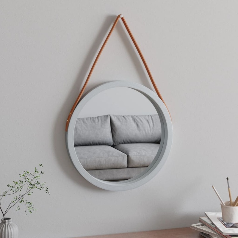 Miroir mural avec sangle Argent  45 cm