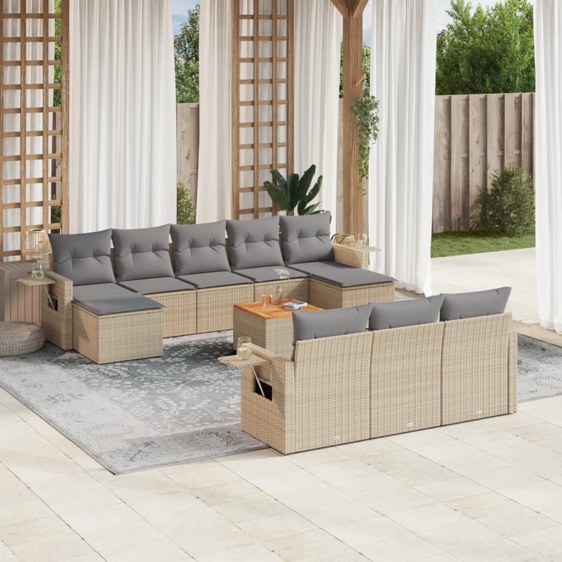 Salon de jardin 11 pcs avec coussins beige rsine tresse