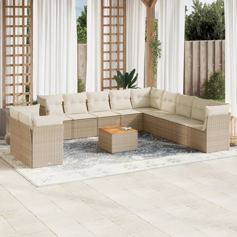 Salon de jardin avec coussins 12 pcs beige rsine tresse