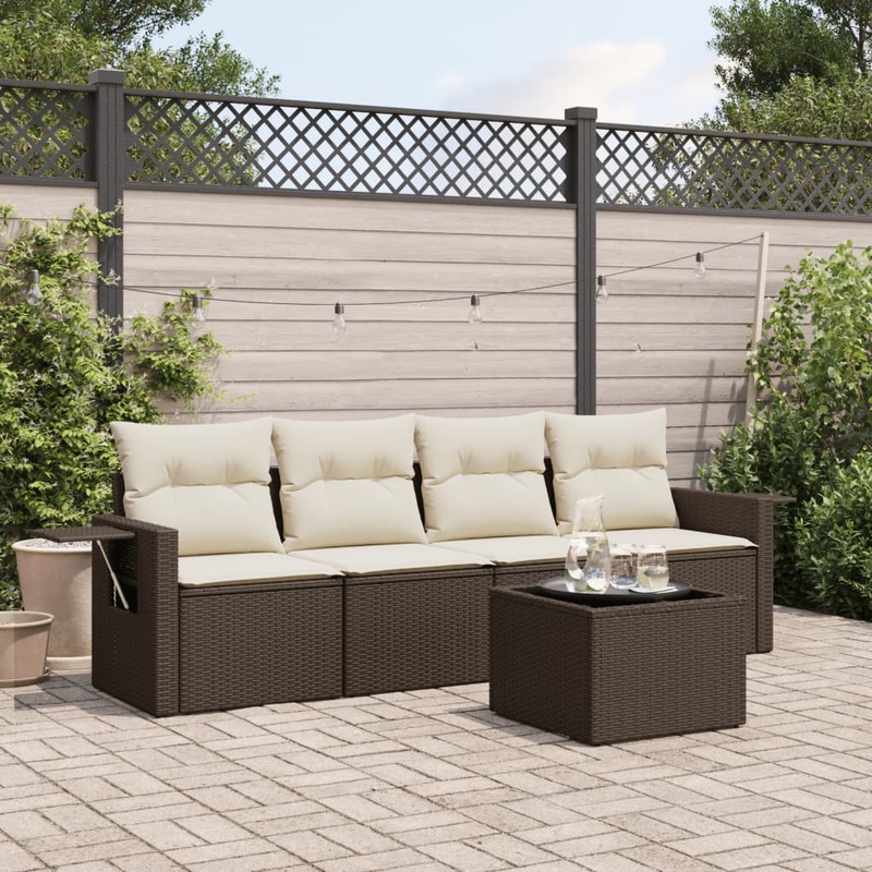 Salon de jardin avec coussins 5 pcs marron rsine tresse