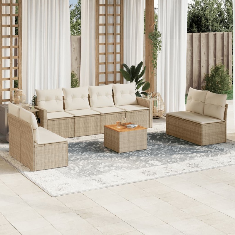 Salon de jardin avec coussins 9 pcs beige rsine tresse