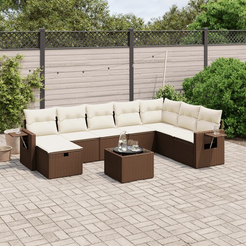Salon de jardin avec coussins 9 pcs marron rsine tresse
