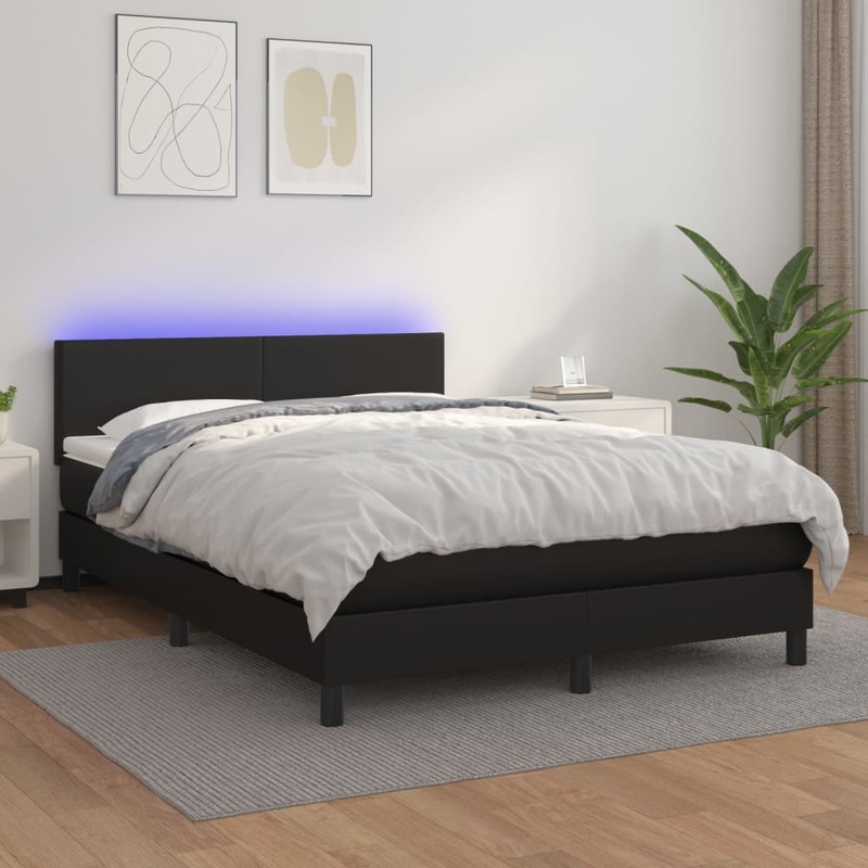 Sommier  lattes de lit avec matelas et LED Noir 140x190 cm