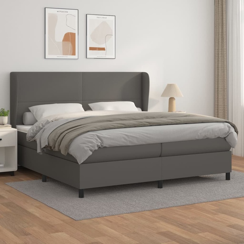 Sommier  lattes de lit avec matelas Gris 200x200 cm Similicuir