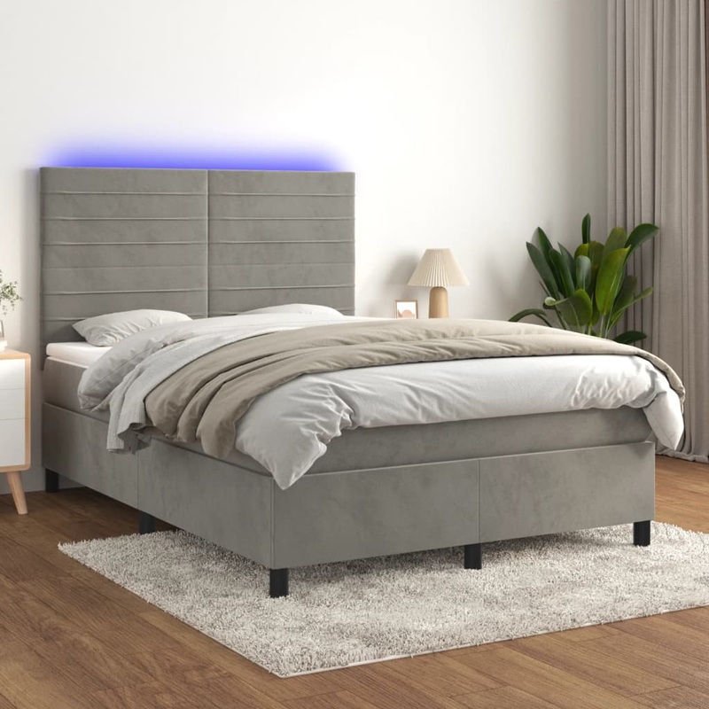 Sommier  lattes de lit avec matelas LED Gris clair 140x200 cm