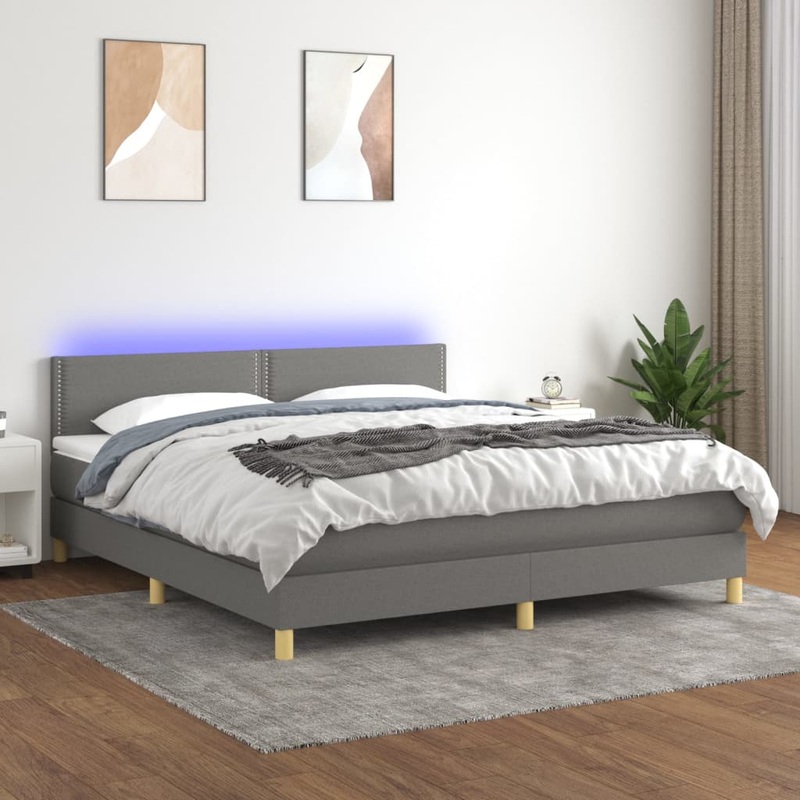 Sommier  lattes de lit et matelas et LED Gris fonc 180x200 cm