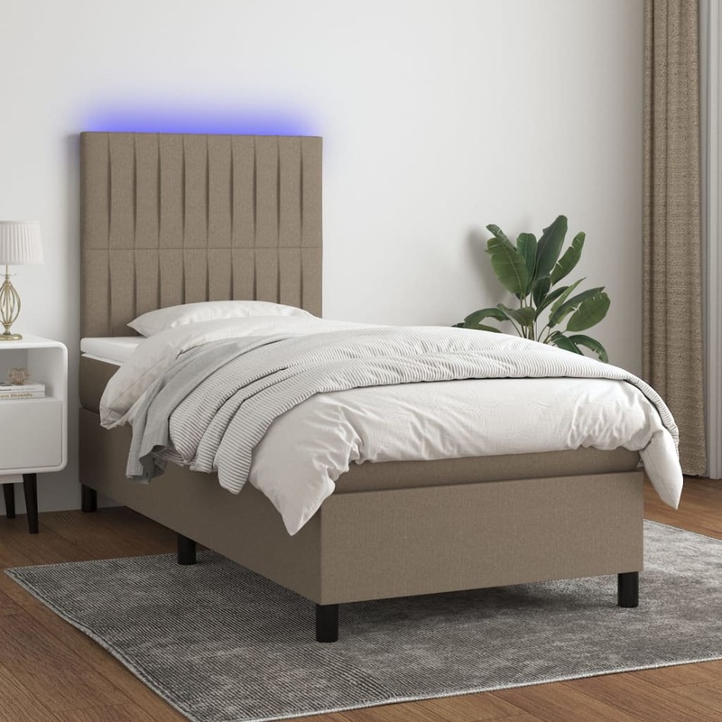 Sommier  lattes de lit et matelas et LED Taupe 90x200 cm Tissu